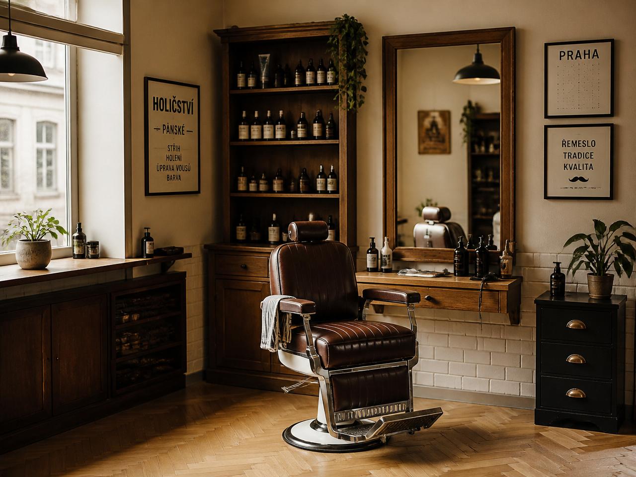 Barber Mykhailo při pánském střihu v Salonu Allegro v Benešově